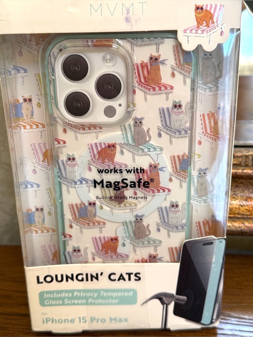 MVMT 15 pro max Loungin' Cats MagSafe Case – White with multi color cats.